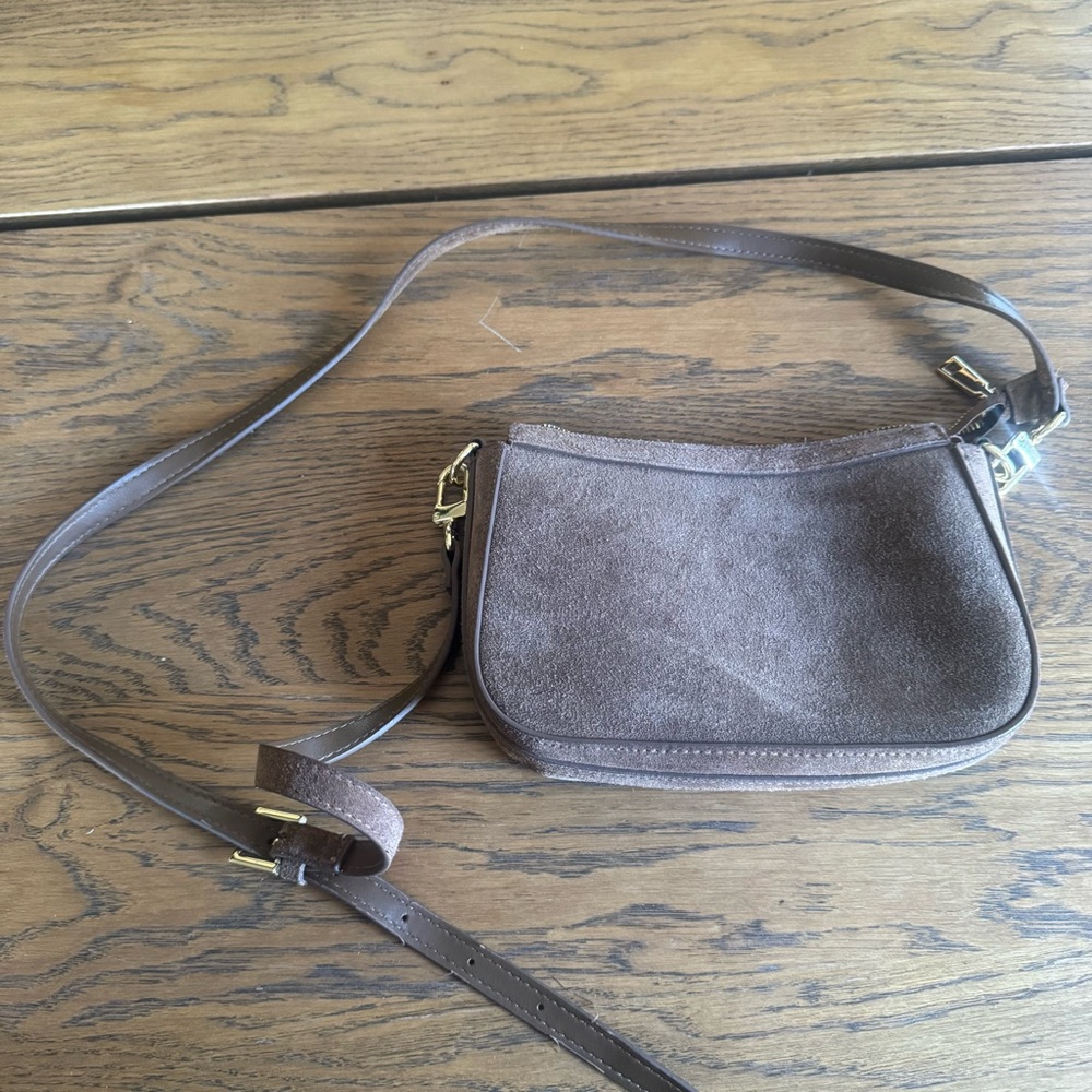 Primark Purse Mini Cow Suede Leather Bag Sand Taupe Staple Western Contemporary